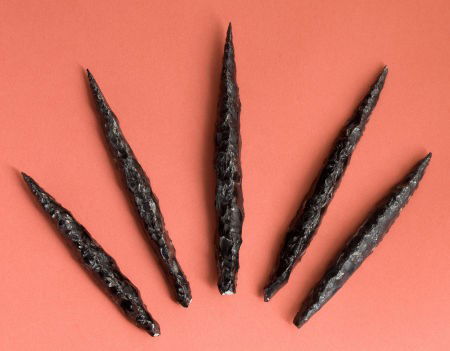 Five Mixtec Obsidian Spears: Five Mixtec Obsidian Spears MixtecC. 1200-1400 ADObsidian4½" to 6" Long