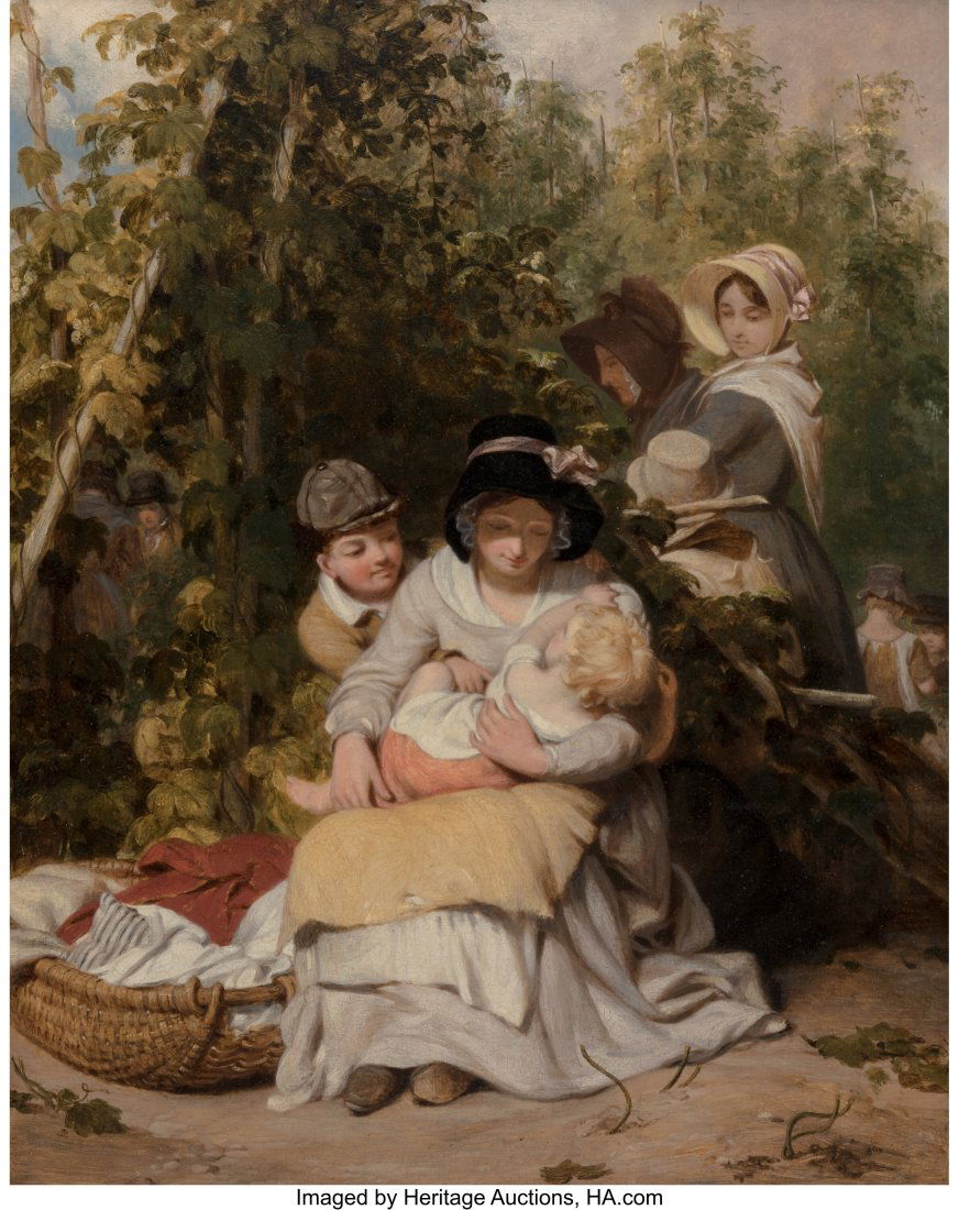 William Frederick Witherington (British, 1785-18: William Frederick Witherington (British, 1785-1865) Hop gatherers Oil on panel 15 x 11-3/4 inches (38.1 x 29.8 cm) (sight) PROVENANCE: Thoma