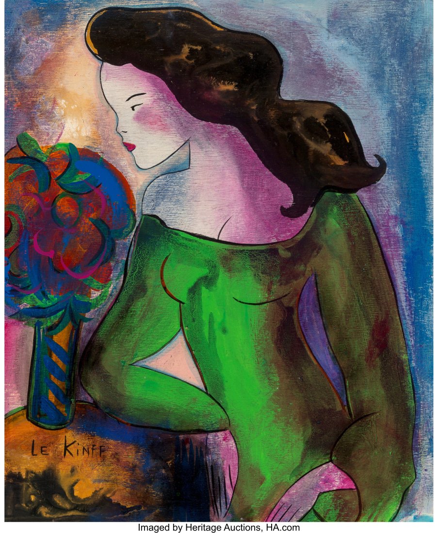 Linda Le Kinff (French/Italian, b. 1949) Luccrec: Linda Le Kinff (French/Italian, b. 1949) Luccrecia Oil on panel 23-5/8 x 19-1/4 inches (60.0 x 48.9 cm) Signed lower left: Le Kinff &Ne