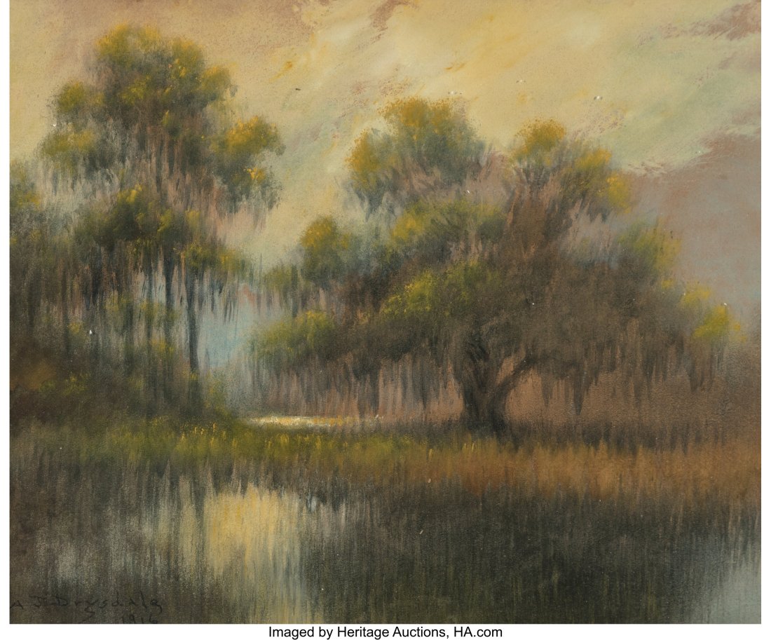 Alexander John Drysdale (American, 1870-1934) Tw: Alexander John Drysdale (American, 1870-1934) Twilight Landscape, 1916 Pastel on board 16 x 20 inches (40.6 x 50.8 cm) Signed and dated lower left: