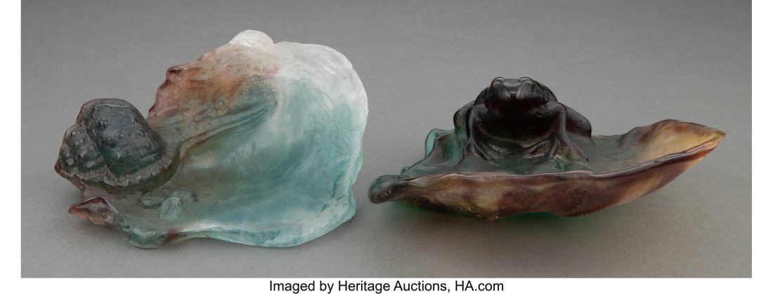 Two Daum Pâte-de-Verre Dishes, late 20th centur: Two Daum Pâte-de-Verre Dishes, late 20th century Marks: Daum France 2-5/8 x 6-1/2 x 6-1/8 inches (6.7 x 16.5 x 15.6 cm) (largest)