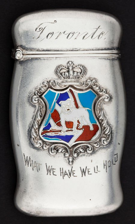 A RODEN SILVER AND ENAMEL MATCH SAFE Roden Bro: A RODEN SILVER AND ENAMEL MATCH SAFE Roden Bros. Ltd., Toronto, Ontario, Canada, cir
