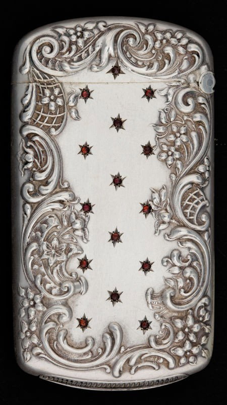A KERR SILVER, SILVER GILT AND GARNET MATCH SAFE: A KERR SILVER, SILVER GILT AND GARNET MATCH SAFE Wm. B. Kerr & Co., Newark, New Jerse