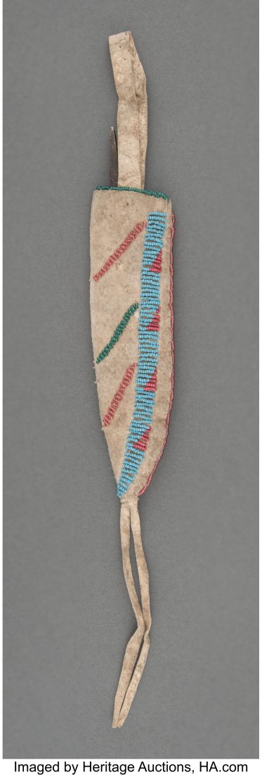 A Plains Beaded Hide Knife Case with Lance Blade (1 of 3)