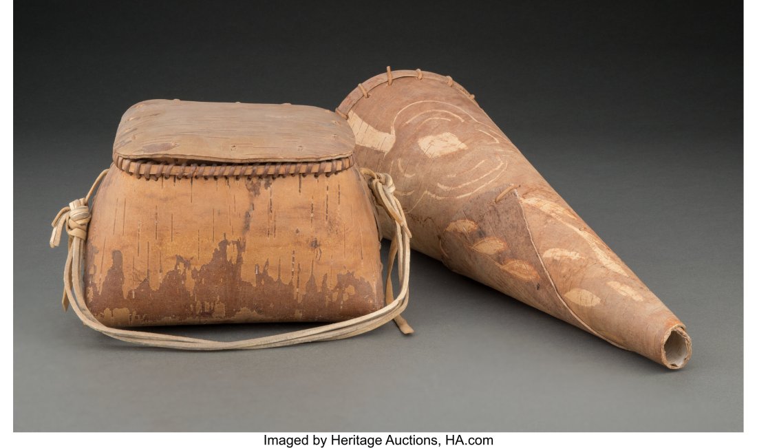 Two Great Lakes Birchbark Items   Including a li (1 of 3)
