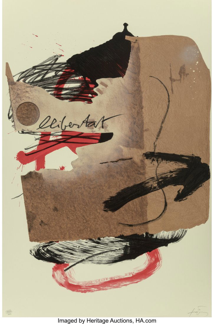 Antoni Tapies (1923-2012) Libertat, 1988 Lithogr: Antoni Tapies (1923-2012) Libertat, 1988 Lithograph in colors on wove paper 29-1/2 x 22-1/4 inches (74.9 x 56.5 cm) (sheet) Ed. 128&sol
