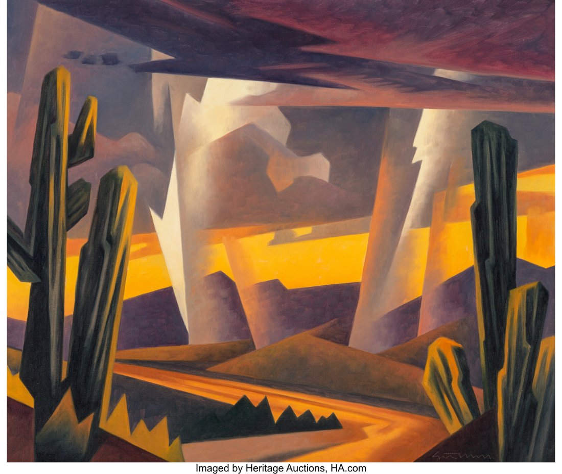 Ed Mell (American, b. 1942) Storm and Desert Was: Ed Mell (American, b. 1942) Storm and Desert Wash, 2007 Oil on canvas 20 x 24 inches (50.8 x 61.0 cm) Signed lower right: Ed Mell Signed&comm