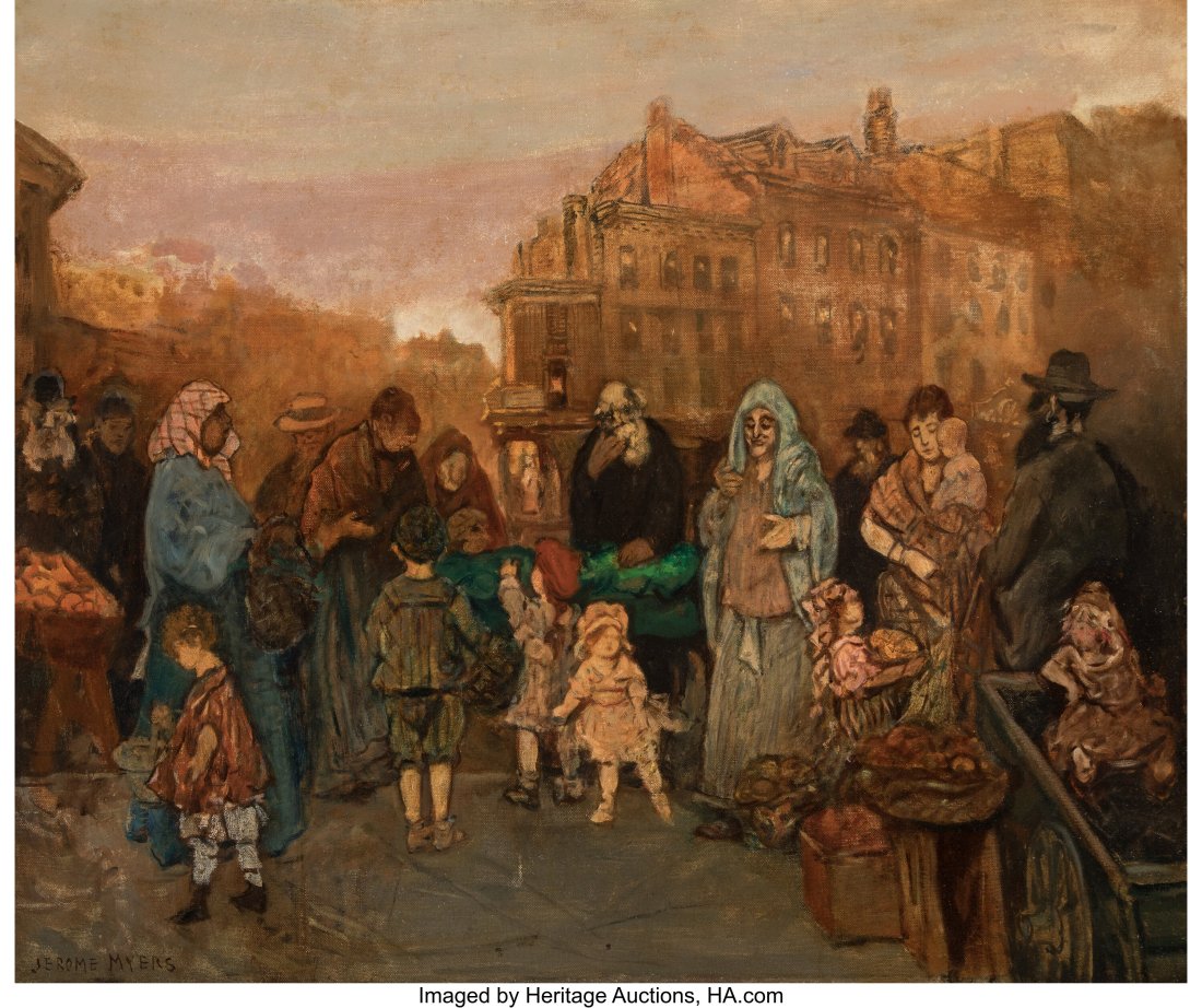 Jerome Myers (American, 1867-1940) In the Old Qu: Jerome Myers (American, 1867-1940) In the Old Quarter Oil on canvas 25 x 30 inches (63.5 x 76.2 cm) Signed lower left: Jerome Myers Property from a Distin