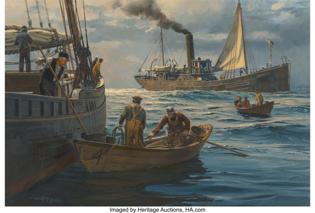Thomas Hoyne (American, 1924-1989) The Steam Tra: Thomas Hoyne (American, 1924-1989) The Steam Trawler Spray, 1984 Oil on Masonite 24 x 36 inches (61.0 x 91.4 cm) Signed and dated lower left: Thomas