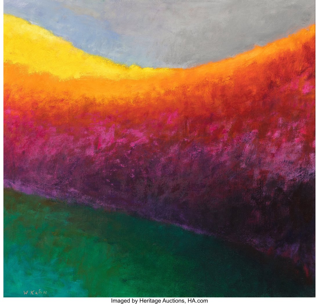 Wolf Kahn (American, 1927-2020) A Dip in the Hor: Wolf Kahn (American, 1927-2020) A Dip in the Horizon, 1990 Oil on canvas 26 x 28 inches (66.0 x 71.1 cm) Signed lower left: W. Kahn Titled an