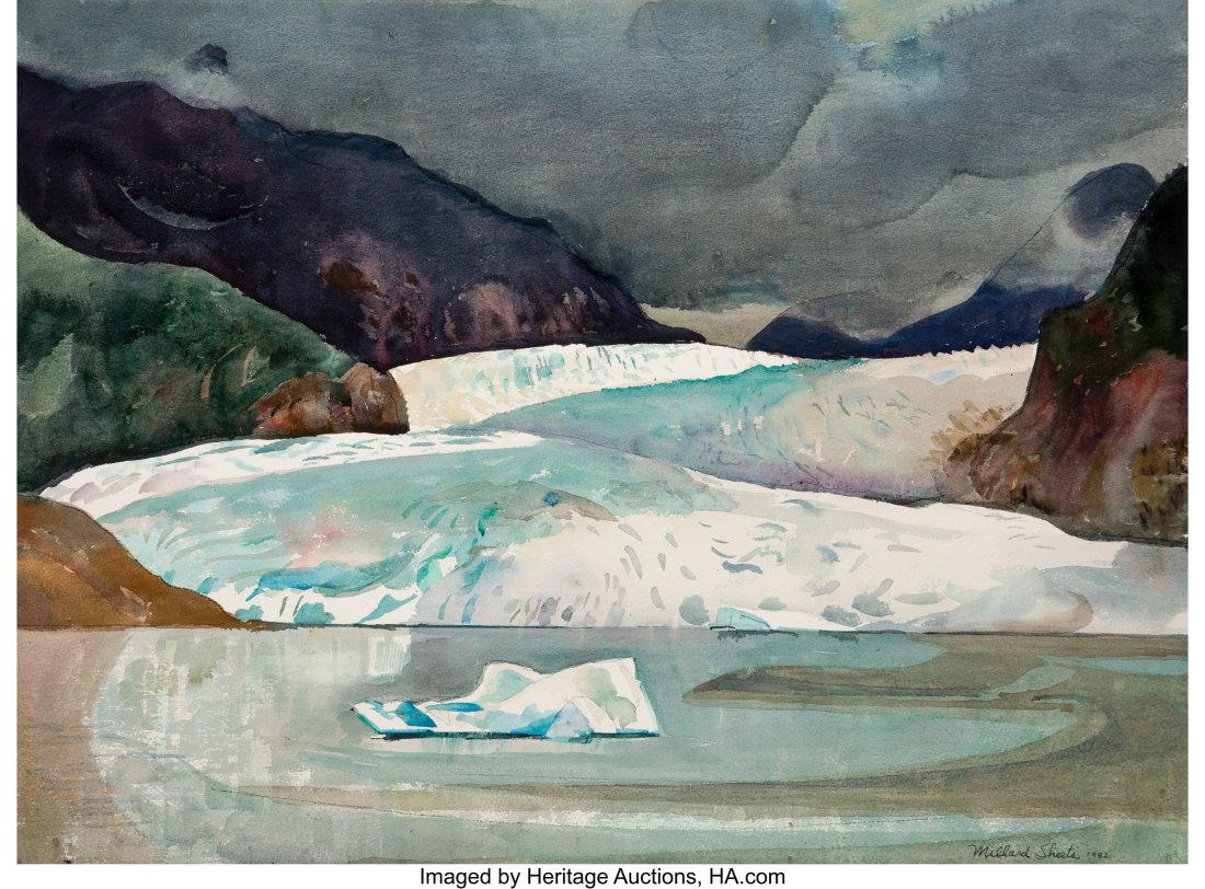 Millard Sheets (American, 1907-1989) Mendenhall: Millard Sheets (American, 1907-1989) Mendenhall Glacier, 1982 Watercolor and pencil on paper 22 x 30 inches (55.9 x 76.2 cm) (sheet) Signed and