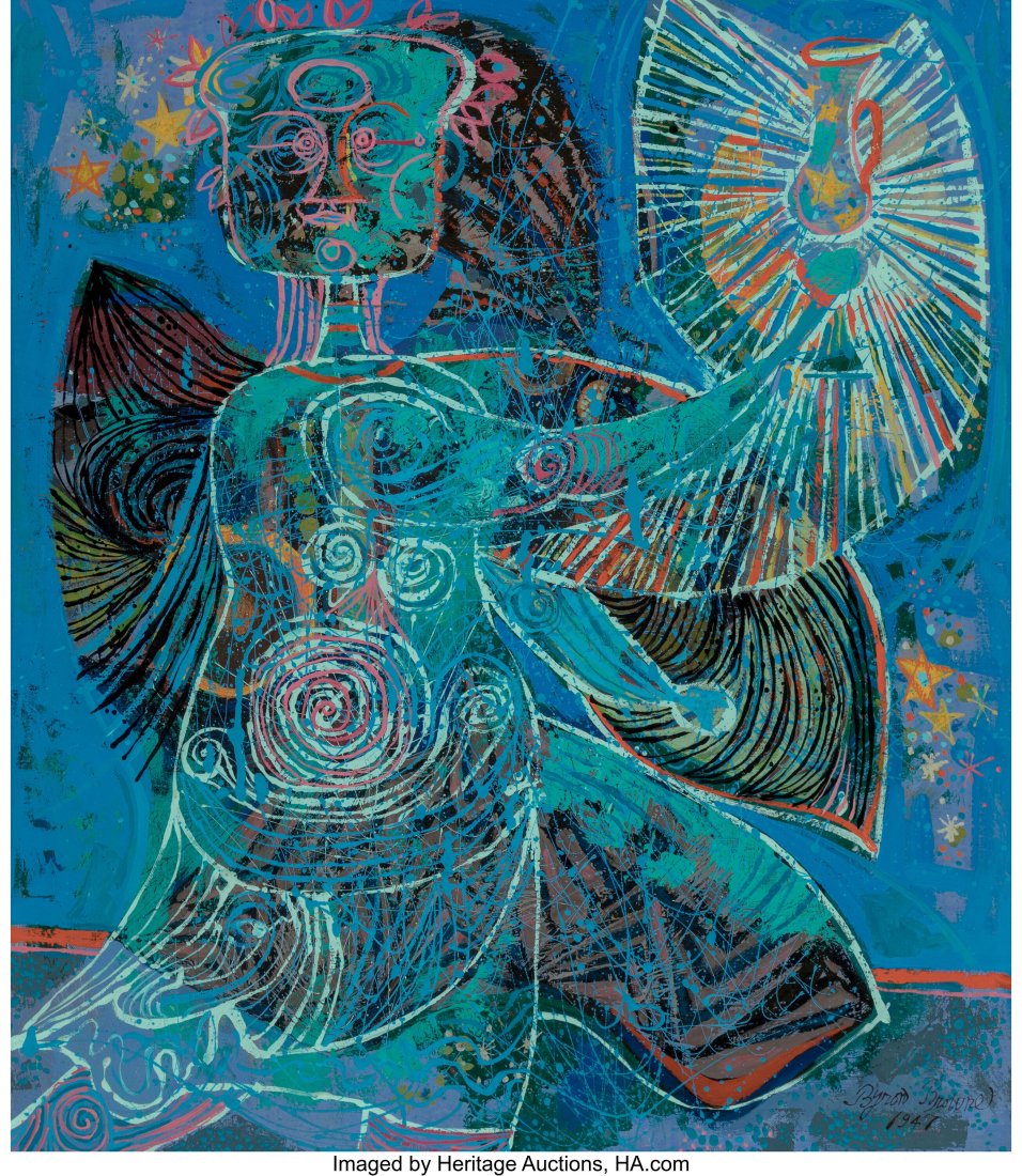 Byron Browne (American, 1907-1961) The Night Jou: Byron Browne (American, 1907-1961) The Night Journey, 1947 Oil on canvas 28 x 24 inches (71.1 x 61.0 cm) Signed and dated lower right: Byron Browne / 1947 Signed, dated, titled, and inscribed on the r