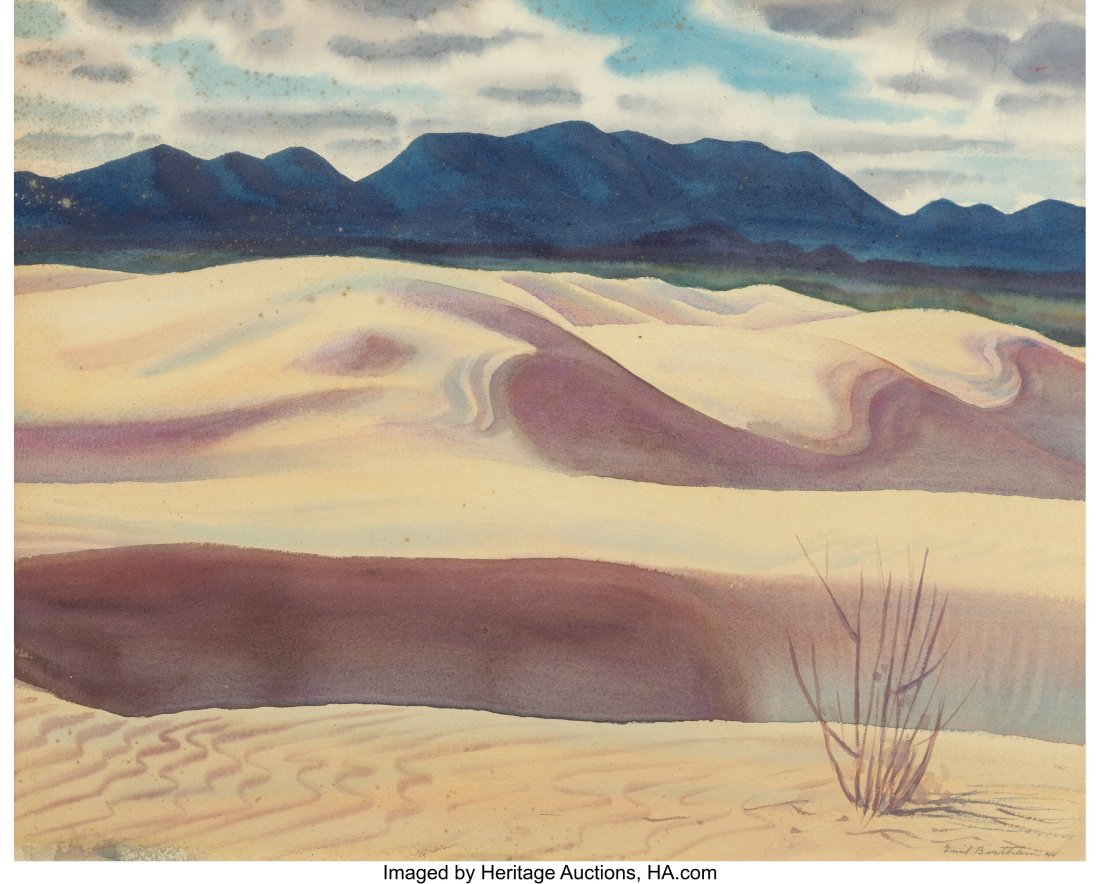 Emil James Bisttram (American, 1895-1976) Valley: Emil James Bisttram (American, 1895-1976) Valley View, 1944 Watercolor and pencil on paper 17-3/4 x 22-3/4 inches (45.1 x 57.8 cm) (sight&rpa