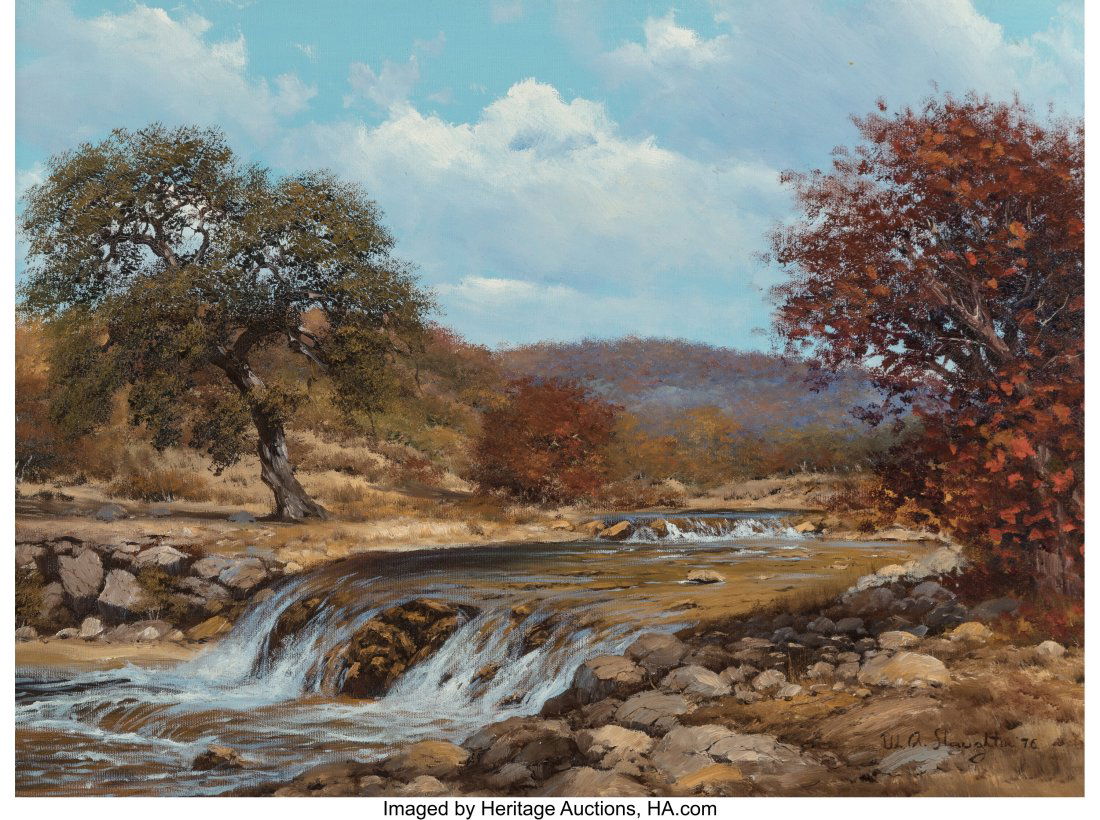 William A. Slaughter (American, 1923-2003) Flowi: William A. Slaughter (American, 1923-2003) Flowing Stream in Fall, 1996 Oil on canvas 18 x 24 inches (45.7 x 61.0 cm) Signed and dated lower right&