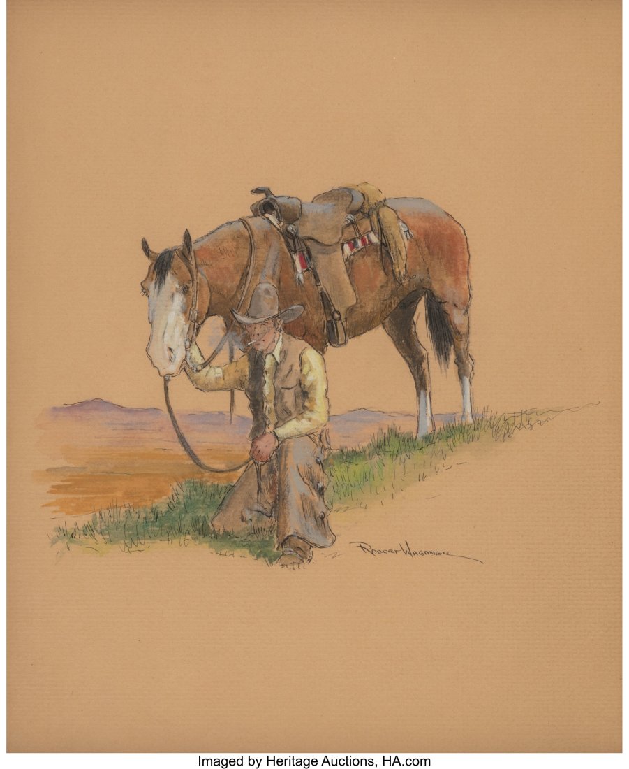 Robert B. Wagoner (American, b. 1928) Cowboy & H: Robert B. Wagoner (American, b. 1928) Cowboy & Horse Watercolor and ink on paper 9-5/8 x 7-3/4 inches (24.4 x 19.7 cm) (sight&rpa