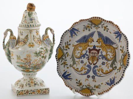 Whoopi Goldberg Collection FRENCH FAIENCE COVER: Whoopi Goldberg CollectionFRENCH FAIENCE COVERED URN TOGETHER WITH A RENAISSANCE STYLE P