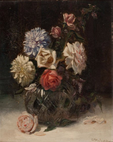 AURELIO MELERO (Cuban, 1870-1929) Flowers in a V: AURELIO MELERO (Cuban, 1870-1929) Flowers in a Vase, 1900 Oil on panel 13
