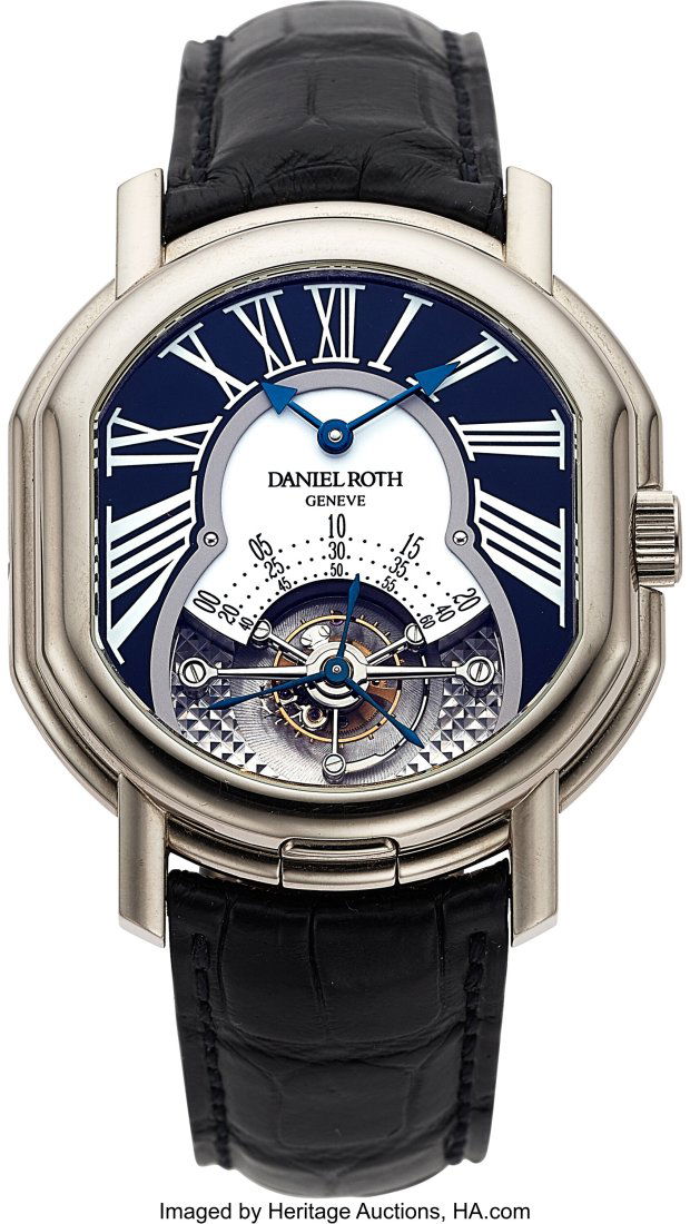 Daniel Roth, Very Fine, 18k White Gold, Double D: Daniel Roth, Very Fine, 18k White Gold, Double Dialed, Tourbillion, 8-Day Power Reserve Watch. Ref: 197.X.60. Circa 2015. Case&co