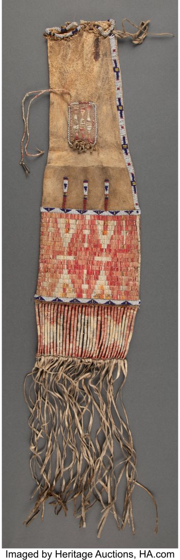 A Sioux Quilled Hide Tobacco Bag  c. 1890  hide, (1 of 2)