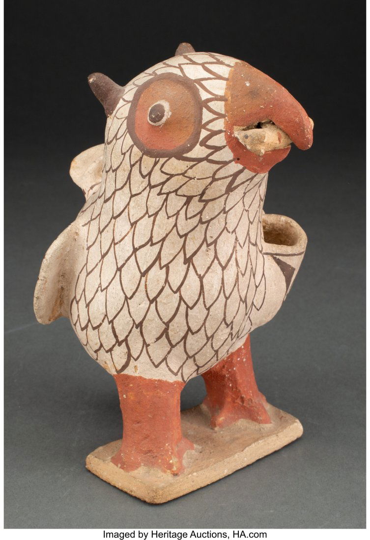 A Zuni Polychrome Owl Effigy  c. 1915  clay, pai (1 of 3)