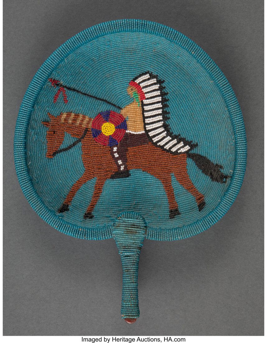 A Plains Pictorial Beaded Wood Tray  c. 1950  wo (1 of 2)