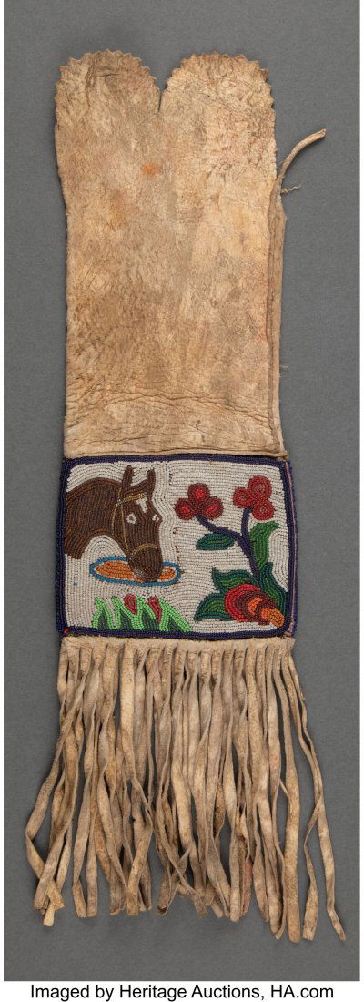 A Cree Pictorial Beaded Hide Tobacco Bag  c. 191 (1 of 2)