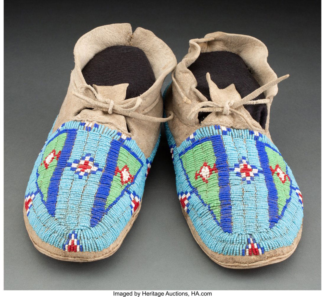 A Pair of Sioux Beaded Hide Moccasins  c. 1920 (1 of 2)