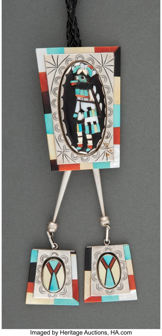 A Zuni Bolo Tie   c. 2000  stamped RC, Zuni, NM, (1 of 3)