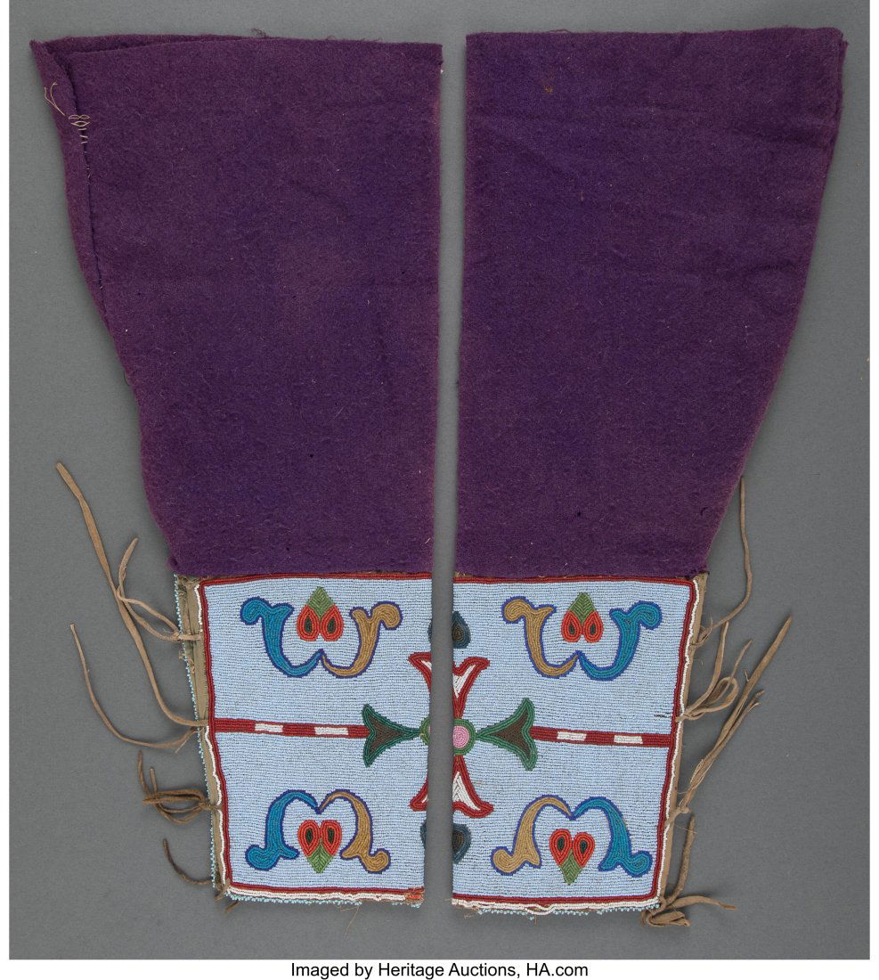 A Pair of Plateau Beaded Cloth / Hide Leggings (1 of 2)