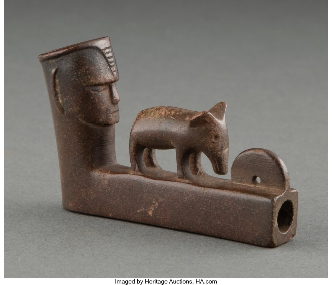A Cherokee Stone Effigy Pipe  c. 1850  carved br (1 of 5)