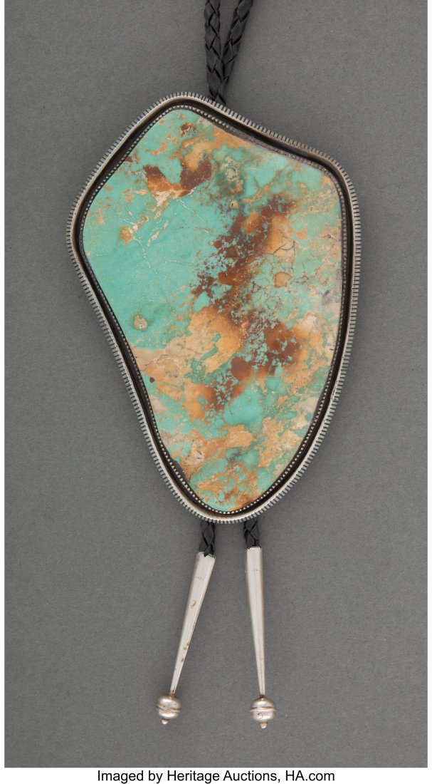 A Large Navajo (?) Bolo Tie  c. 1970  signed Joh (1 of 3)