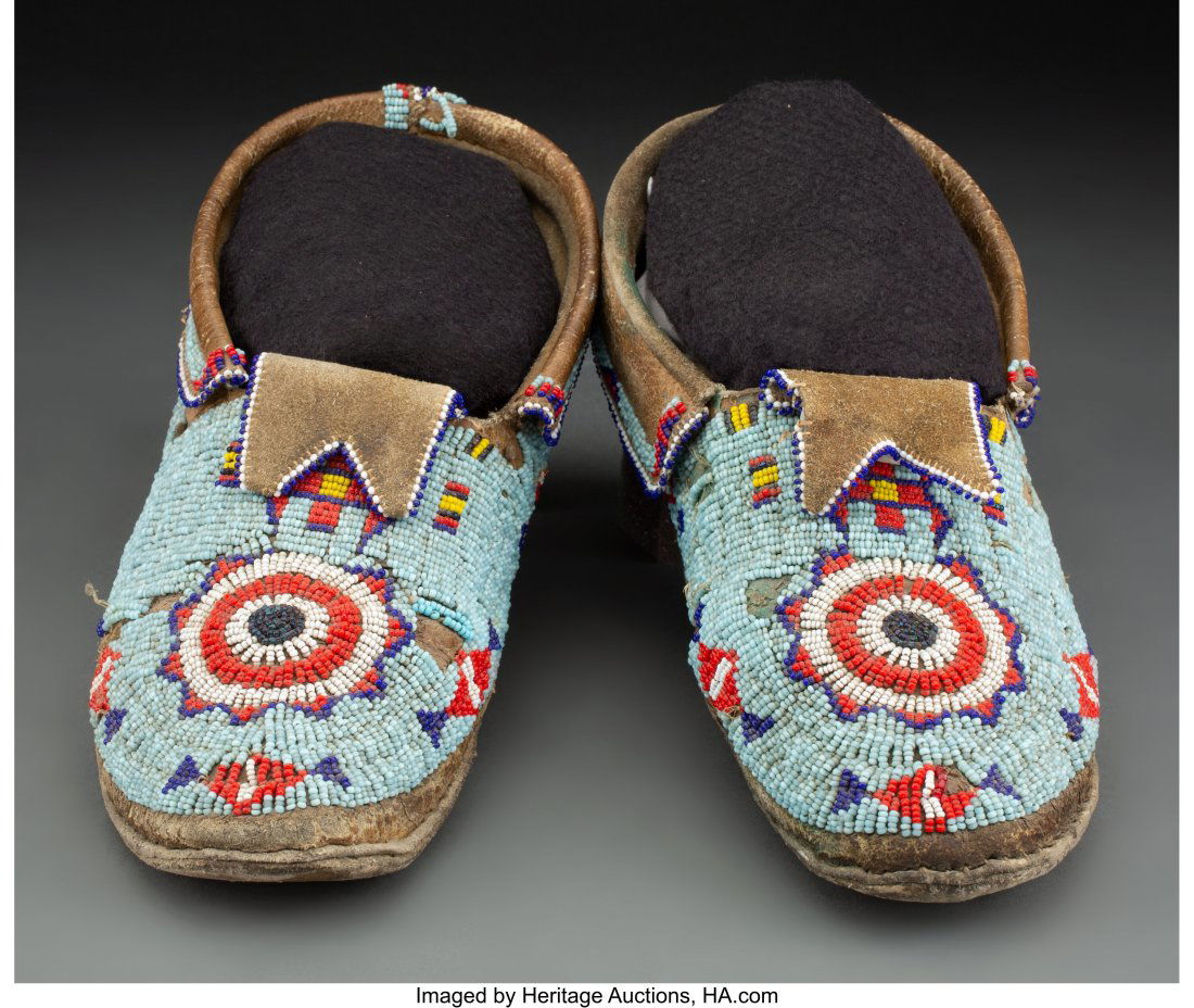 A Pair of Cheyenne Beaded Hide Moccasins  c. 191 (1 of 2)