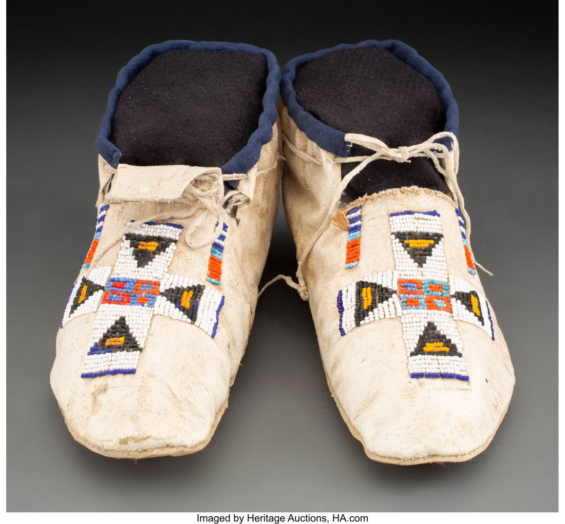 A Pair of Northern Plains Beaded Hide Moccasins (1 of 2)
