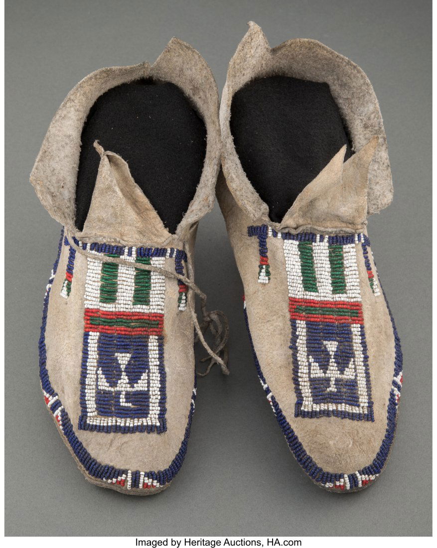 A Pair of Cheyenne Beaded Hide Moccasins   Prove (1 of 2)