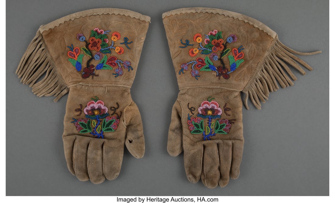 A Pair of Plateau Beaded Hide Gauntlets   Proven (1 of 1)