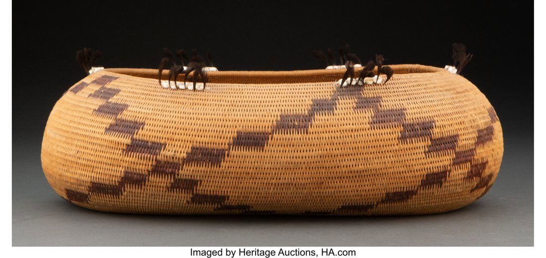 A Large Pomo Treasure Basket  c. 1900  sedge, re (1 of 2)