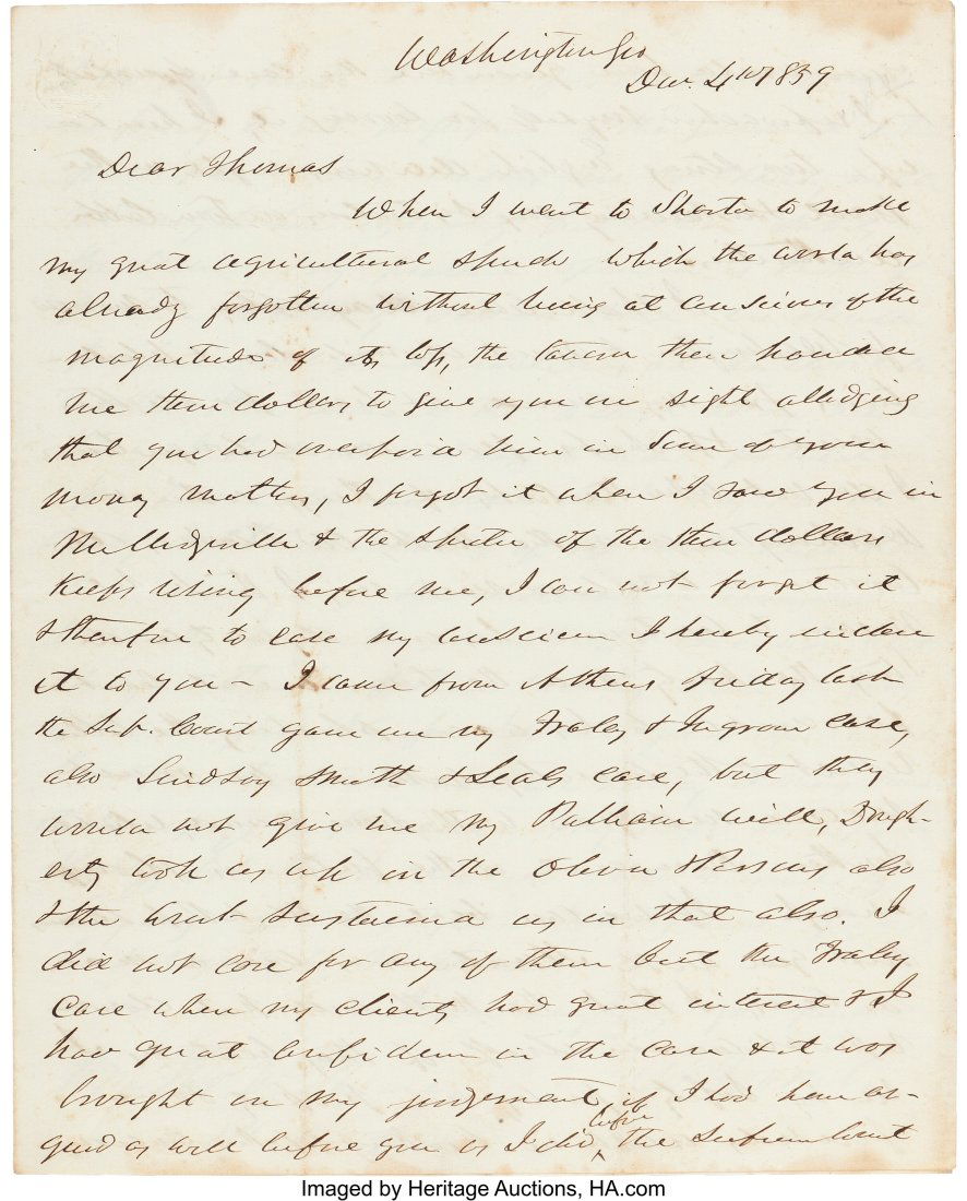 [Civil War]. Robert Toombs Autographed Letter Si (1 of 3)