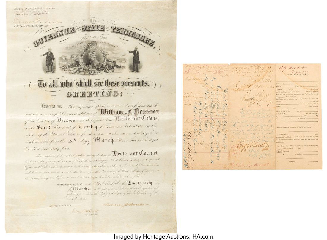 [Civil War]. Andrew Johnson Document Signed and (1 of 2)