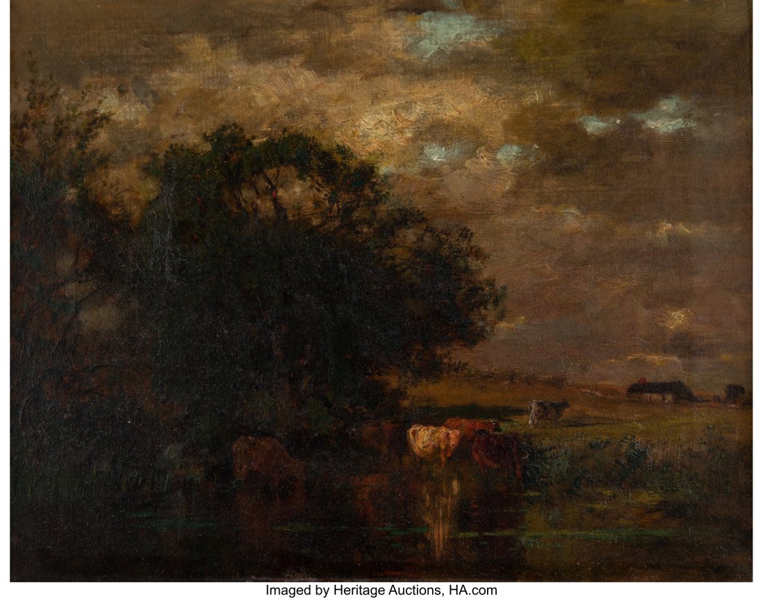 Arthur Parton (American, 1842-1914) The Sunset O: Arthur Parton (American, 1842-1914) The Sunset Oil on canvas 14 x 18 inches (35.6 x 45.7 cm) Signed lower left: Arthur Parton Bears inscription on the str