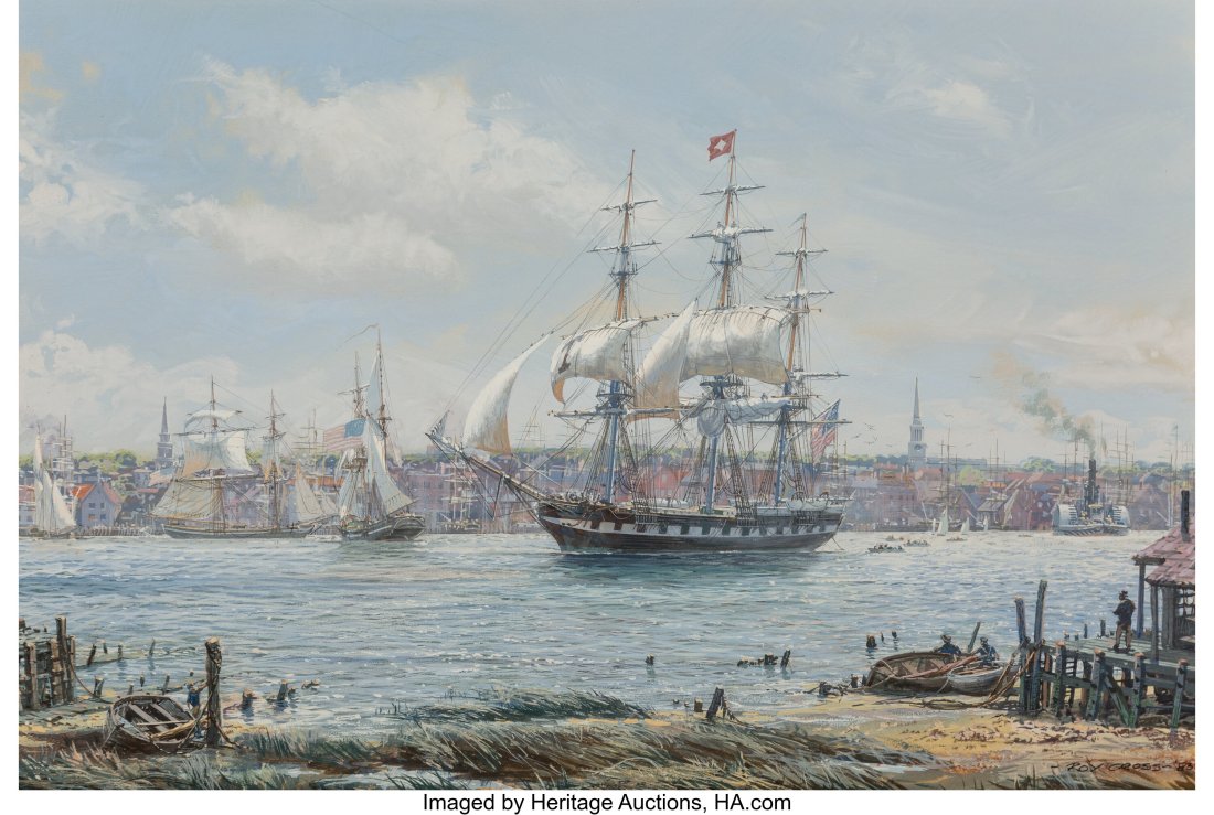 Roy Cross (British, b. 1924) Packet "Joshua Bate: Roy Cross (British, b. 1924) Packet "Joshua Bates" Sailing from Newburyport 1844, 1983 Gouache on board 13-1/8 x 17-1/2 inches (33.3 x 44.5 cm&r