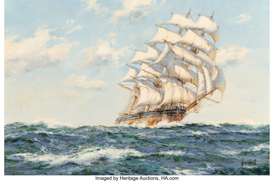 Henry Scott (British, 1911-2005) Iron Clipper 'C: Henry Scott (British, 1911-2005) Iron Clipper 'Celtic Monarch' in a high sea Oil on canvas 20 x 30 inches (50.8 x 76.2 cm) Signed lower right: Henry Scott
