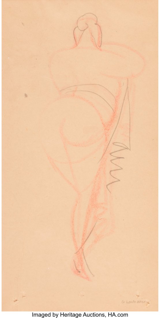 Gaston Lachaise (French/American, 1882-1935) Sta: Gaston Lachaise (French/American, 1882-1935) Standing Woman, circa 1920 Pencil and crayon on paper 11 x 5-1/2 inches (27.9 x 14.0 cm) Signed lower right: G. Lachaise PROVENANCE: Daniel A. Demarest, Ne