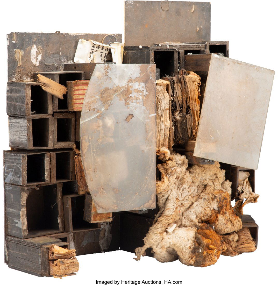 Leonardo Drew (b. 1961) Number 67, 1998 Cotton,: Leonardo Drew (b. 1961) Number 67, 1998 Cotton, glass, paper, rubber, and wood 42 x 50 x 16 inches (106.7 x 127 x 40.6 cm) Proper