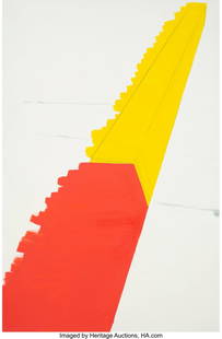 77031: Koen van den Broek (b. 1973) Yellow and Red Bord: Koen van den Broek (b. 1973) Yellow and Red Border #4, 2001 Oil on canvas 65-1/4 x 43-1/2 inches (165.7 x 110.5 cm) Signed, titled&comm