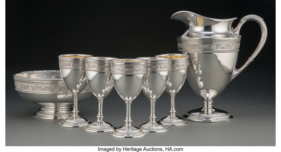 A Group of Seven International Silver Co. Wedgwo: A Group of Seven International Silver Co. Wedgwood Pattern Silver Table Accessories, Meriden, Connecticut, designed 1925 Marks: INTERNATIONAL STERLING, (shiel