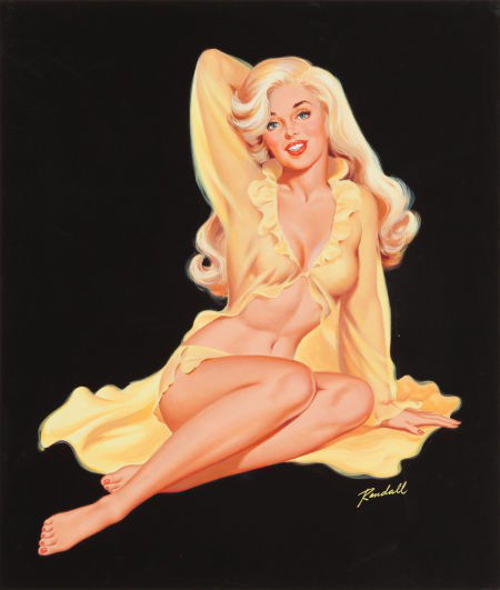 BILL RANDALL (American, b. 1911) Blonde Pin-Up i: BILL RANDALL (American, b. 1911)Blonde Pin-Up in LingerieTempera on bo