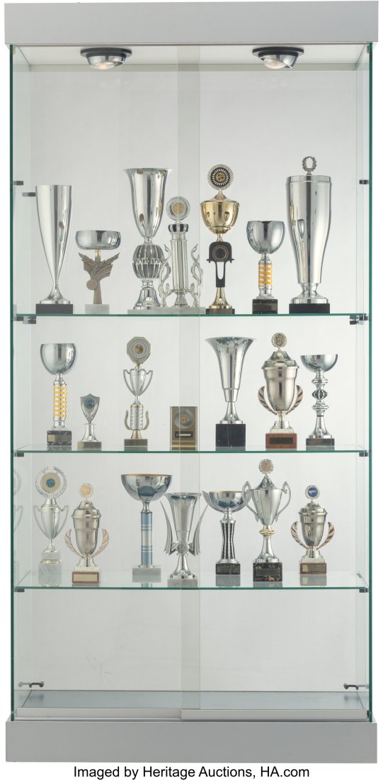 Guillaume Bijl (b. 1946) Composition Trouvée, 1: Guillaume Bijl (b. 1946) Composition Trouvée, 1989 Glass case with 21 trophies 73-3/4 x 36-1/4 x 18-1/4 inches (187.3 x 92.1 x 46.4
