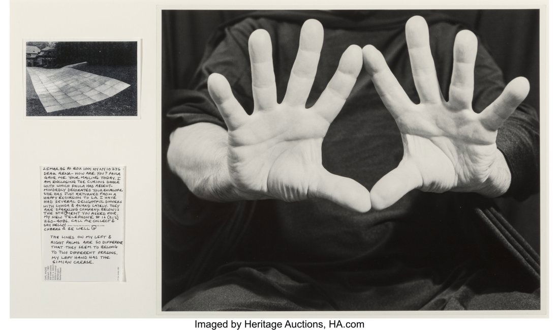 Rena Small (b. 1954) Artist's Hands: Carl Andre,: Rena Small (b. 1954) Artist's Hands: Carl Andre, 1984 Gelatin silver print 15-1/2 x 19-1/4 inches (39.4 x 48.9 cm) (image) 16 x 2