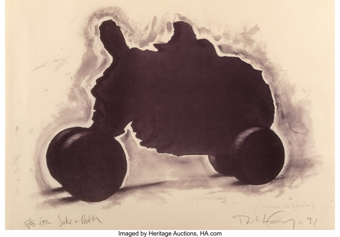 Robert Longo (b. 1953) America on Wheels, 1991 L: Robert Longo (b. 1953) America on Wheels, 1991 Lithograph in colors on paper 21 x 29-1/2 inches (53.3 x 74.9 cm) (sheet) Ed. 17/