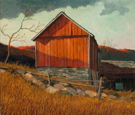 ERIC SLOANE (American, 1905-1985) Barn on the Hi: ERIC SLOANE (American, 1905-1985)Barn on the HillsideOil on masonite24-